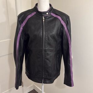 Unik Leather Jacket Black Purple Heart Motorcycle Biker Racing Women’s XL